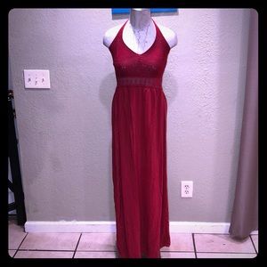 Deep red maxi halter top dress